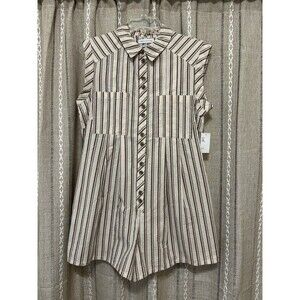Urban Outfitters Zoey Workwear Romper Striped Ivory And Brown Size Small NWT!